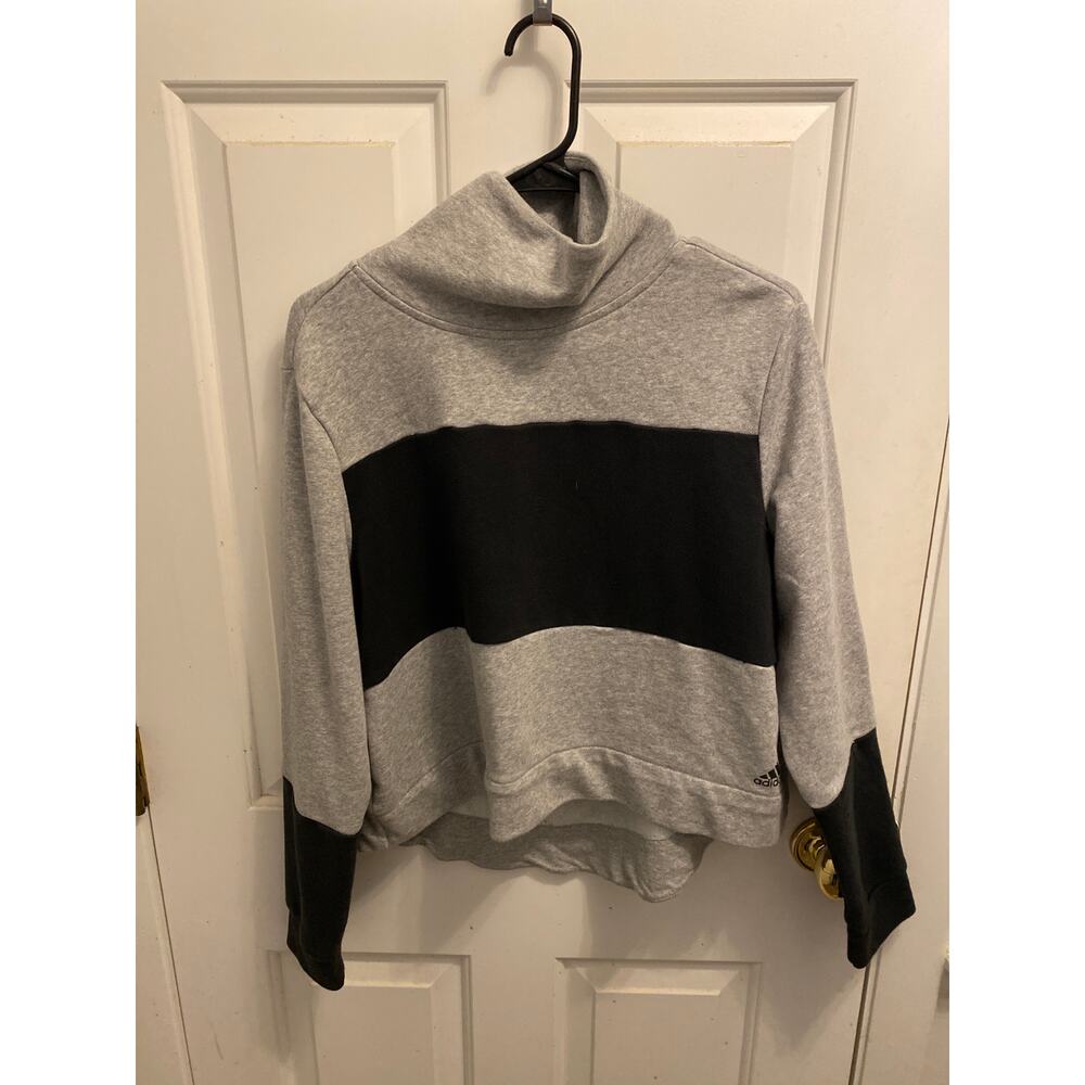 Adidas Sweatshirt Women's Large Gray Terry Crop Turtleneck Activewear Sweater